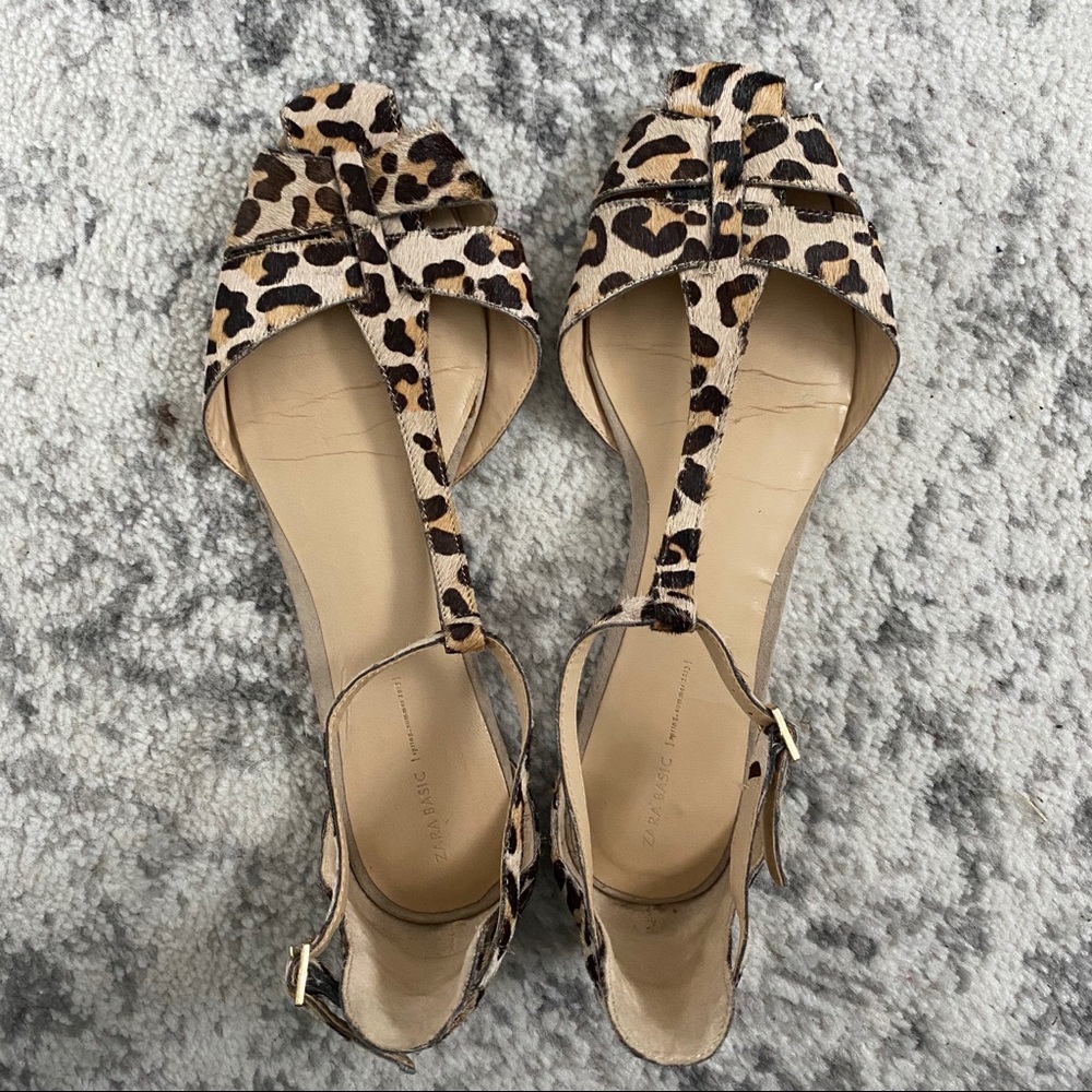 Zara calf hair t-strap flats